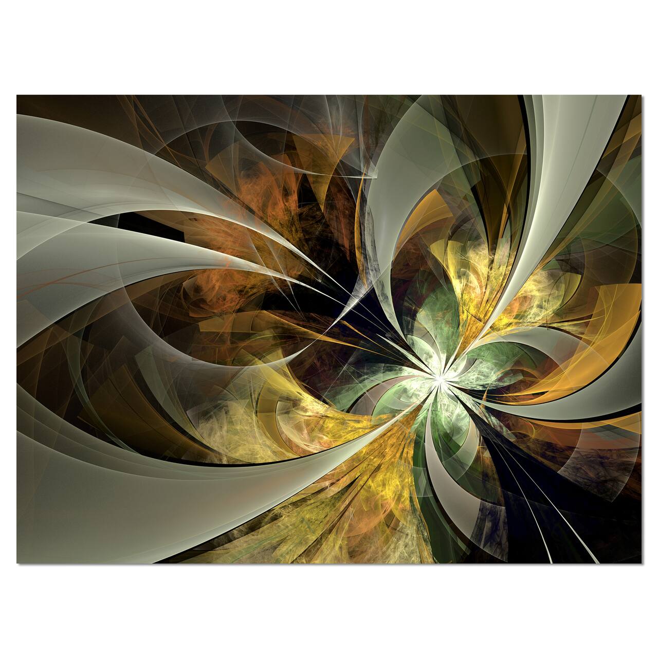 Designart - Symmetrical Gold Fractal Flower - Floral Canvas Art Print